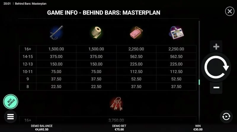 Behind Bars Masterplan – екран со инстант исплата Instant Win